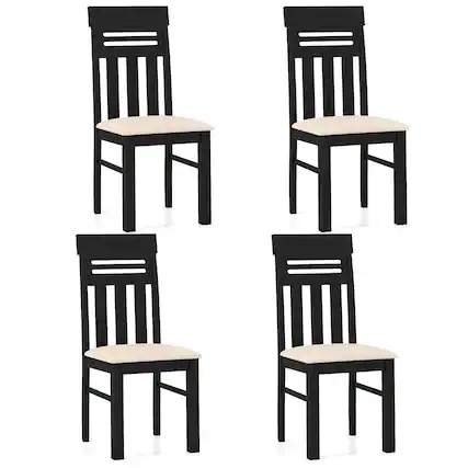 Front. Gymax - Gymax Dining Chairs Set of 4 Faux Linen Fabric Farmhouse Side Chairs for Kitchen Black - Black.