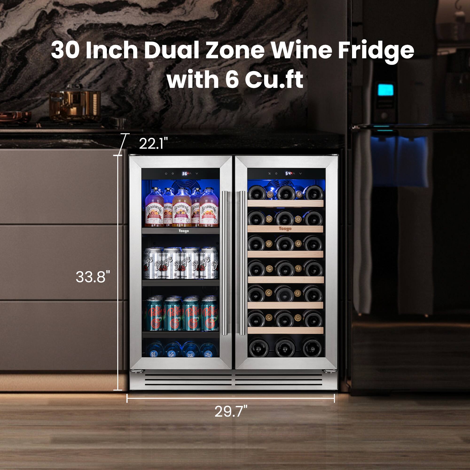 30 Inch Dual Zone Wine Fridge with 6 Cu.ft  
22.1"  
33.8"  
29.7"