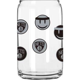 Logo Brands - Brooklyn Nets 16oz. Smiley Can Glass - Multicolor