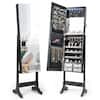 Front. Costway - Costway Jewelry Cabinet Armoire Full Length Frameless Mirror Lockable with Lights - Black.