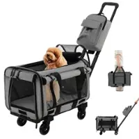 Costway - Cat Carrier with Wheels Large Rolling Cat Dog Carrier w/Telescopic Handle Grey - Grey - Front_Zoom