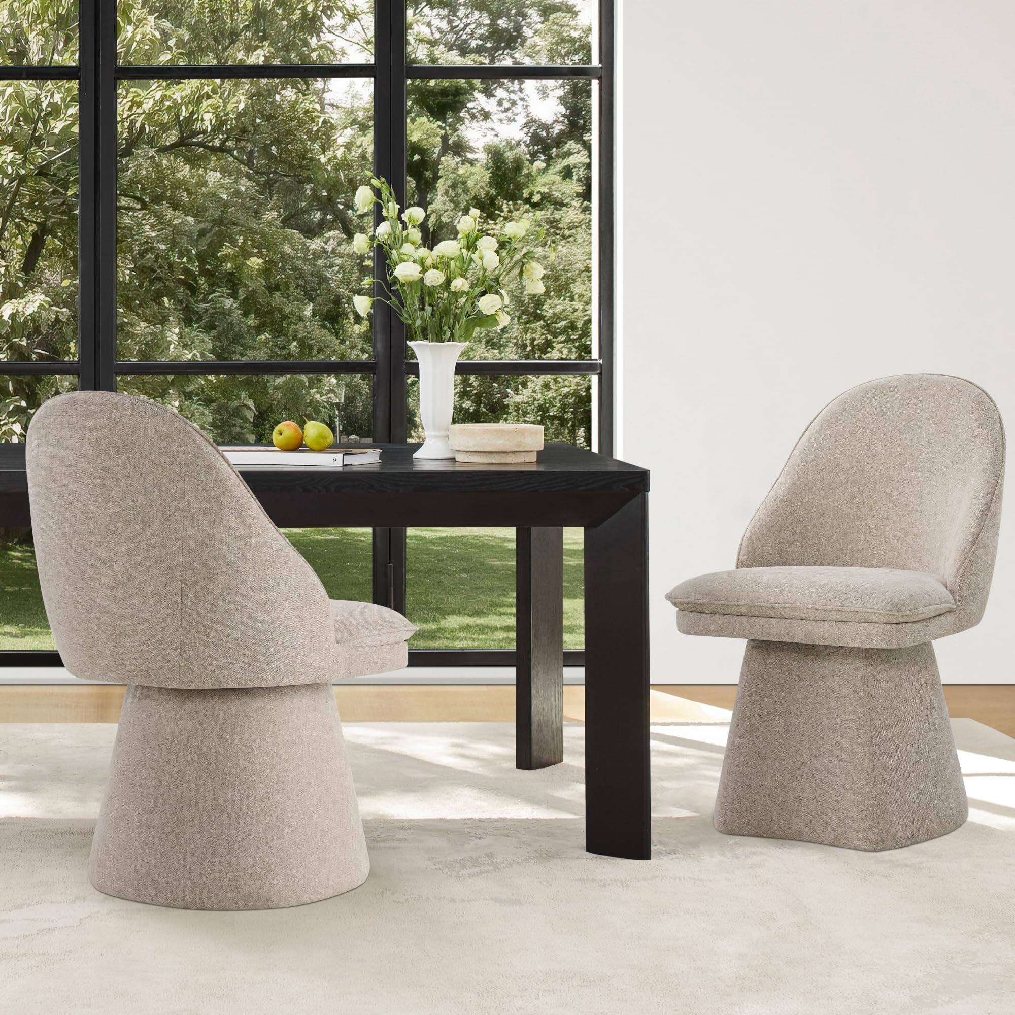 Left. JETRANSPORT - Swivel Dining Chairs Modern Desk Chair Upholstered Linen Fabric Side For Kitchen Room Bedroom Khaki 1 Box 【... - Moss Green Set of 1.