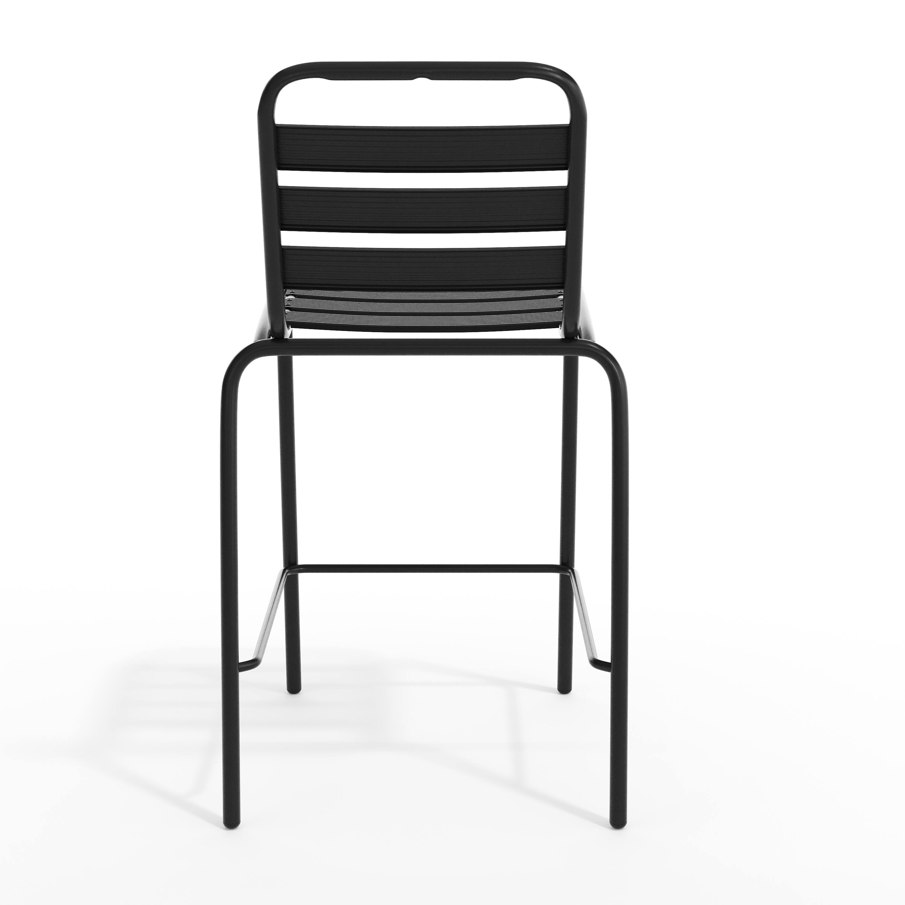 Alt View 9. Emma + Oliver - Jens Metal Dining Stool with Triple Slatted Back for Indoor and Outdoor Use - Black.