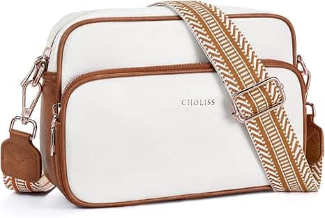 Vulpecula Spade - Small Purses for Women, Travel Purses Anti Theft Crossbody Bags, Vegan Leather Adjustable Wide Guitar Strap - Beige & Brown