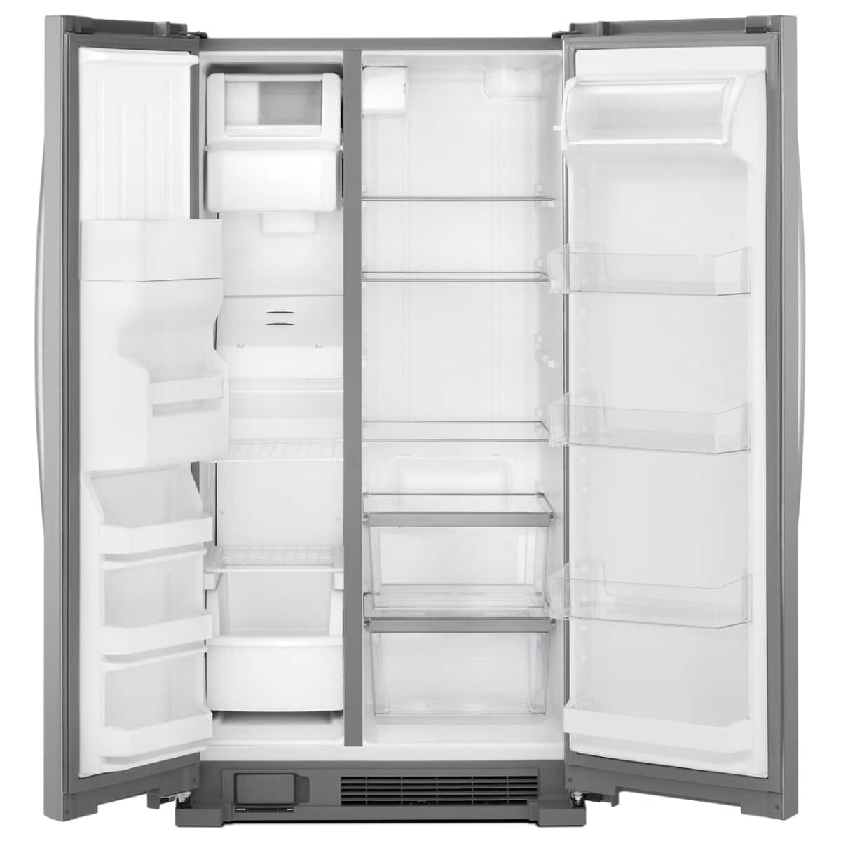Angle. Whirlpool - Whirlpool - 36-inch Wide Side-by-Side Refrigerator - 25 cu. ft. .- Monochromatic Stainless Steel - Monochromatic Stainless Steel.
