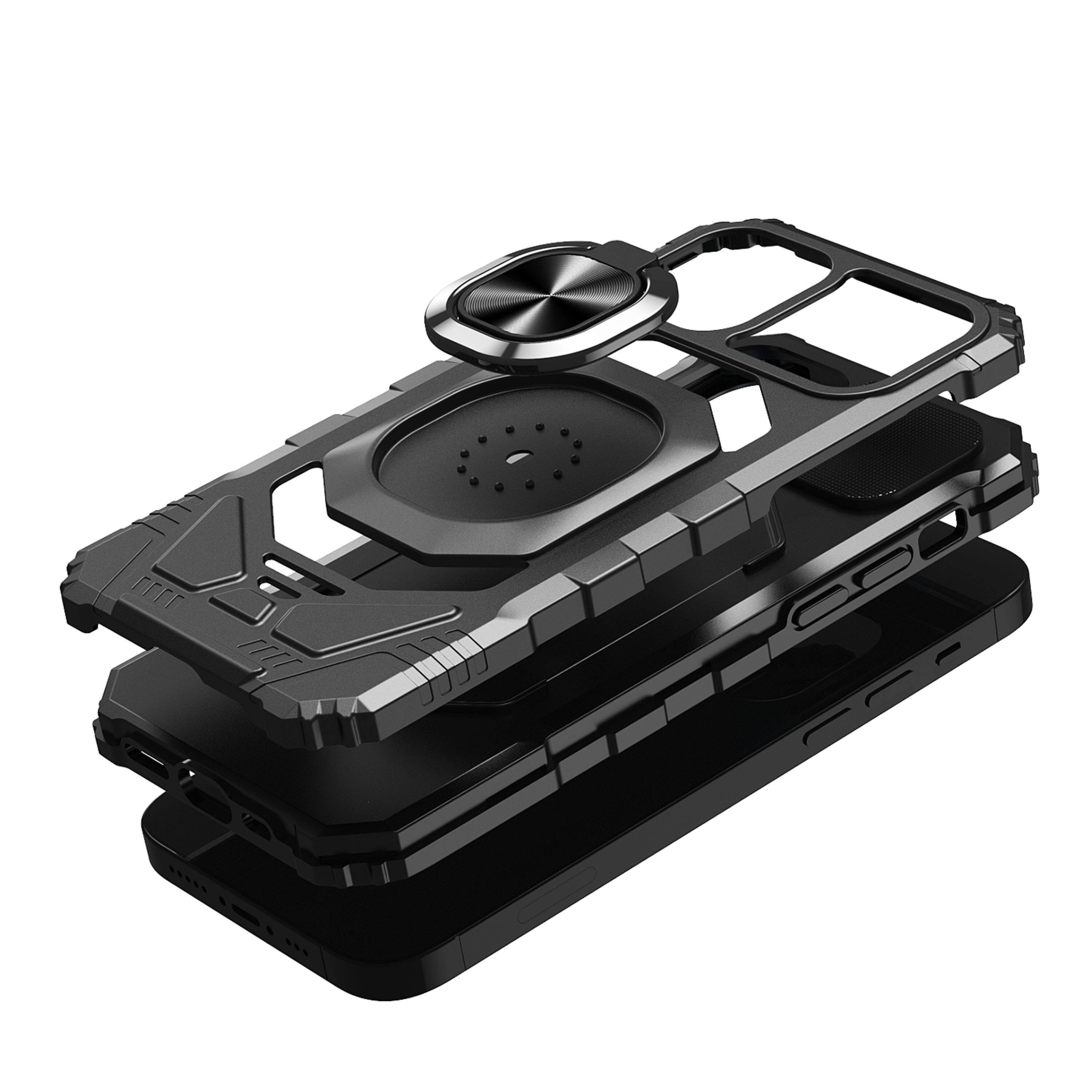 Left. Kitcheniva - Case Shockproof Dual Layer Phone Case With Ring Stand Tempered Glass For iPhone 12 Pro Max Black - Black.