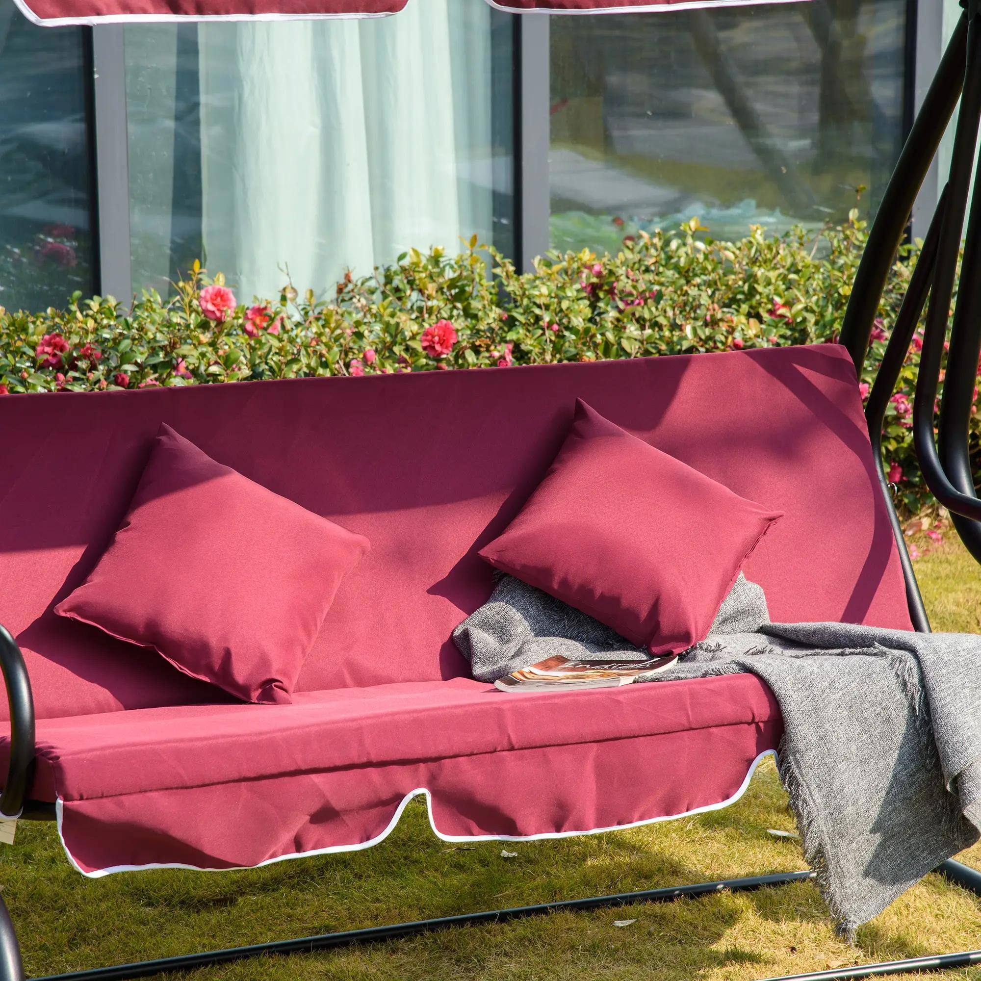 Alt View 1. Resenkos - Resenkos 3-Seat Swing Chair, Convertible Flatbed Glider With Adjustable Canopy, Wine Red.