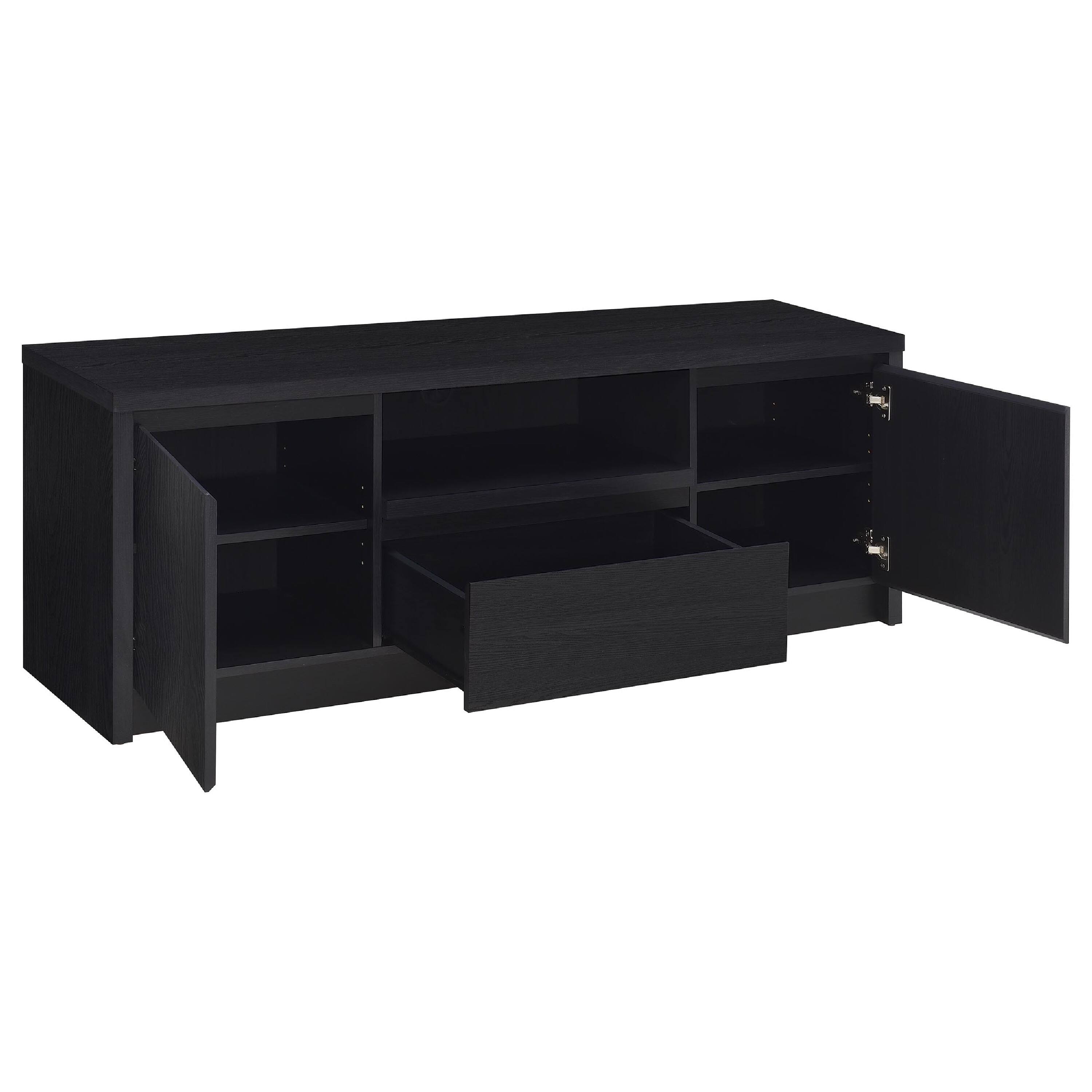 Alt View 2. Manhattan Lane - Winie TV Stand Media Console, 2 Doors, Open Shelf, Black Wood 60 Inch - Black.