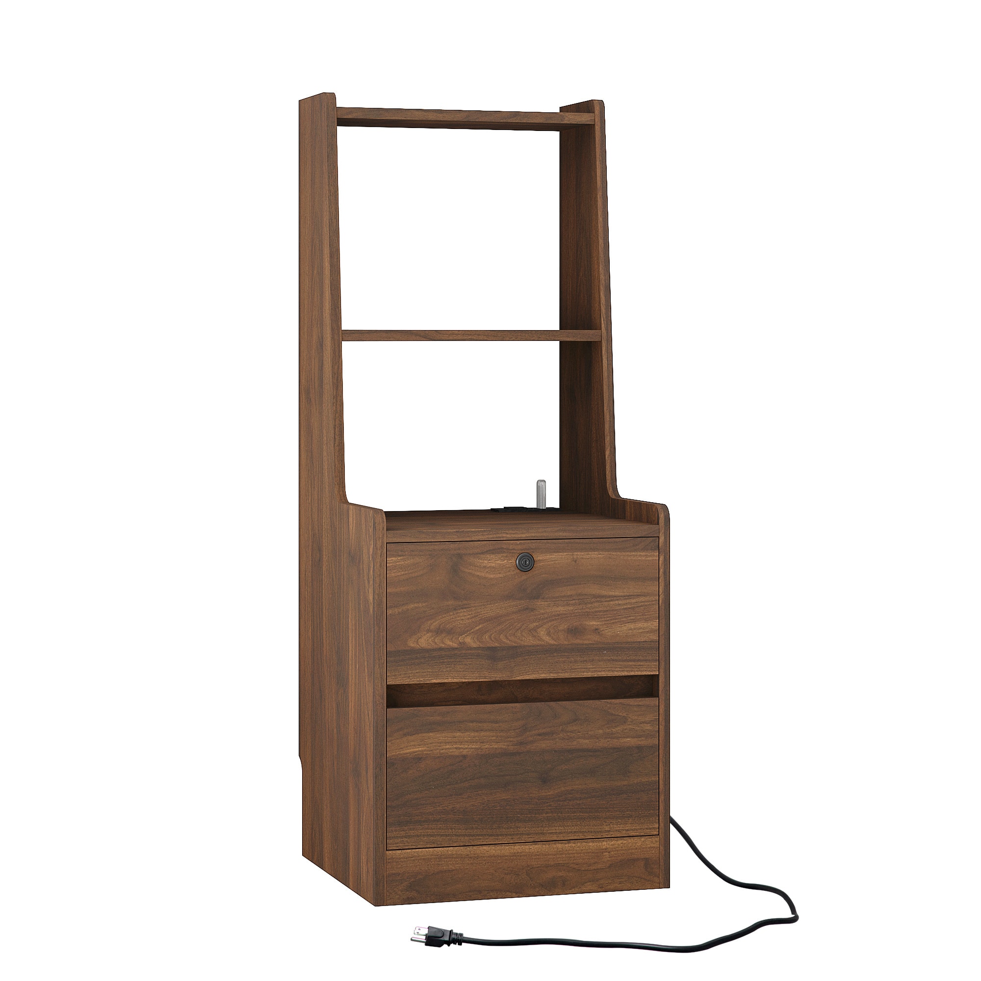 Spaco - Smart 2 Drawers Nightstand with Charging Station, USB C Ports, Night Light, Bedside Table with Storage Shelf - Wood