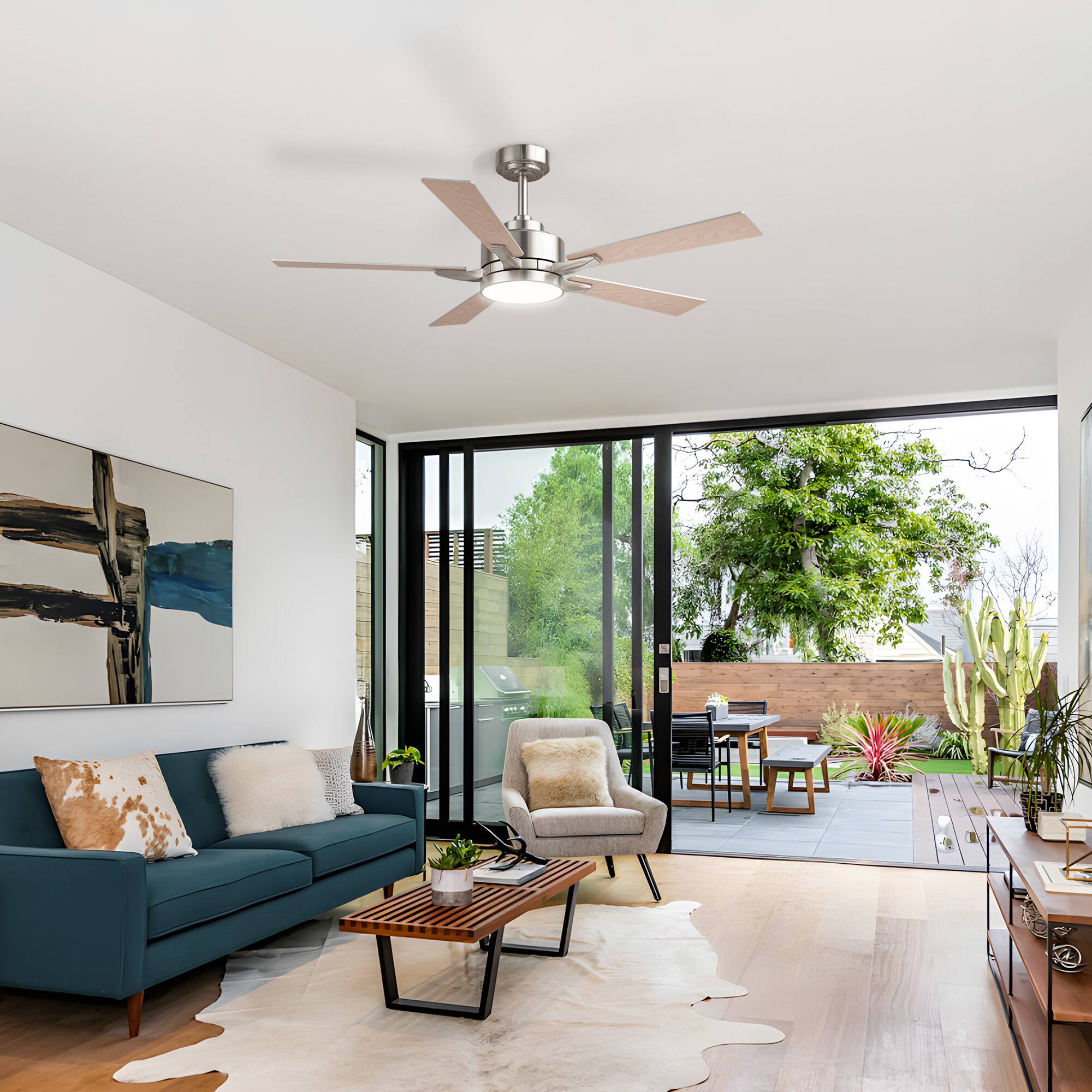 Front. Siljoy - 42" Modern Low Profile Ceiling Fan with Light,Smart APP/Remote,DC Reversible Motor Dimmable LED for Bedroom/Living Room - Nickel.