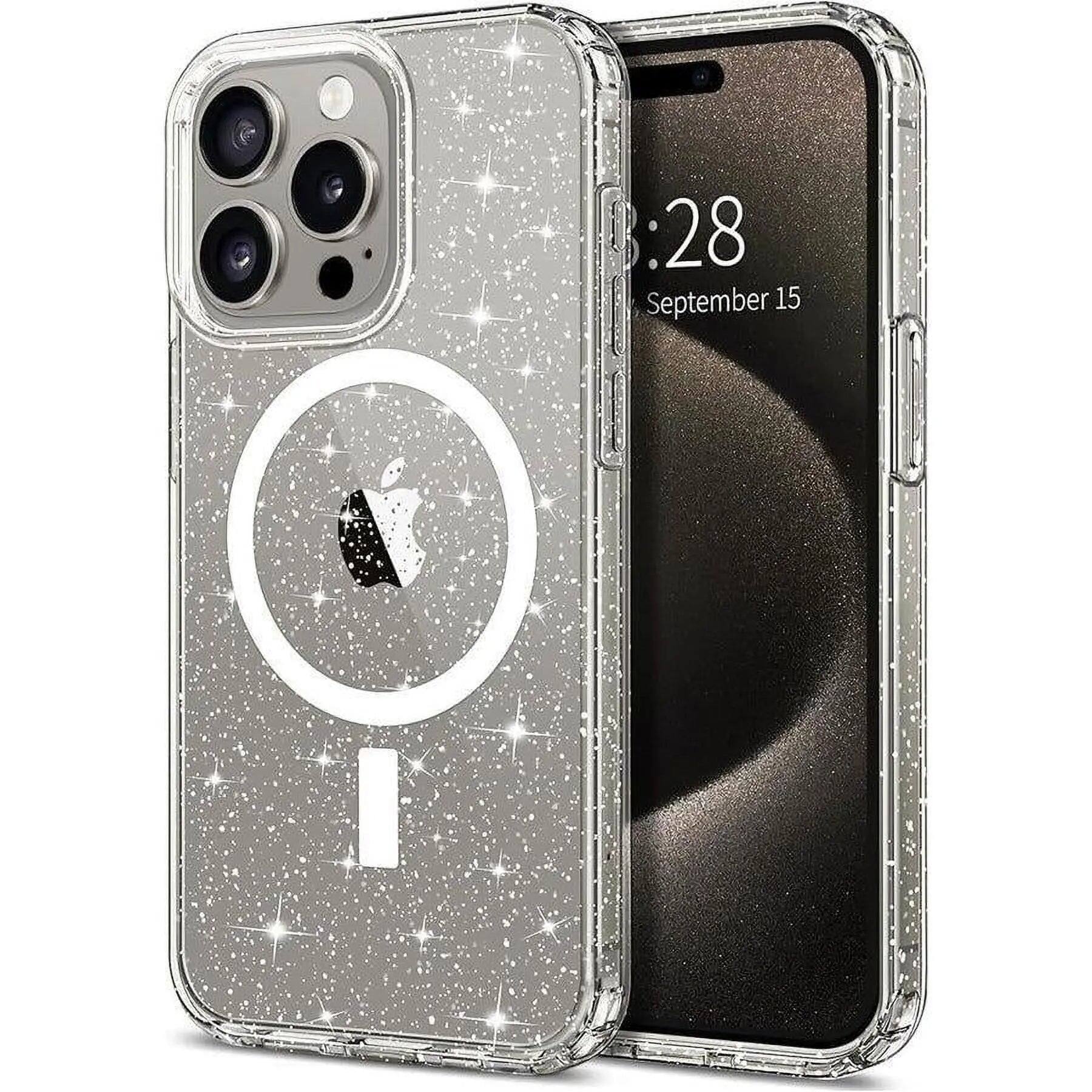 Front. Entronix - Entronix [Magnetic] Case for iPhone 16 Pro Max - [Hard Back] Glitter Clear - Clear.