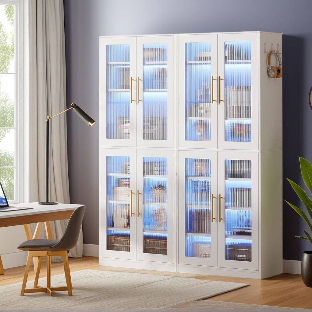 Alt View 2. Kadyn - Kadyn 67-Inch Bookcase, 8-Tier Acrylic Door Shelf with LED Lighting, Perfect Home Office Storage Solution, White - White.