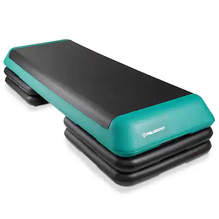 Front. Philosophy Gym - Aerobic Exercise Adjustable Step Platform Health Club Size w/ 4 Risers - Green.