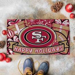 Evergreen Enterprises - San Francisco 49ers 28" x 16" Happy Holidays Christmas Turf Door Mat - Multicolor