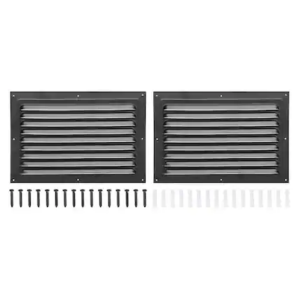 Front. Unique Bargains - 8"x12" Aluminum Gable Vent, 2pcs Exterior Wall Outlet Square Soffit Vent HVAC Louver Air Grille with Built-in Screen - Black.