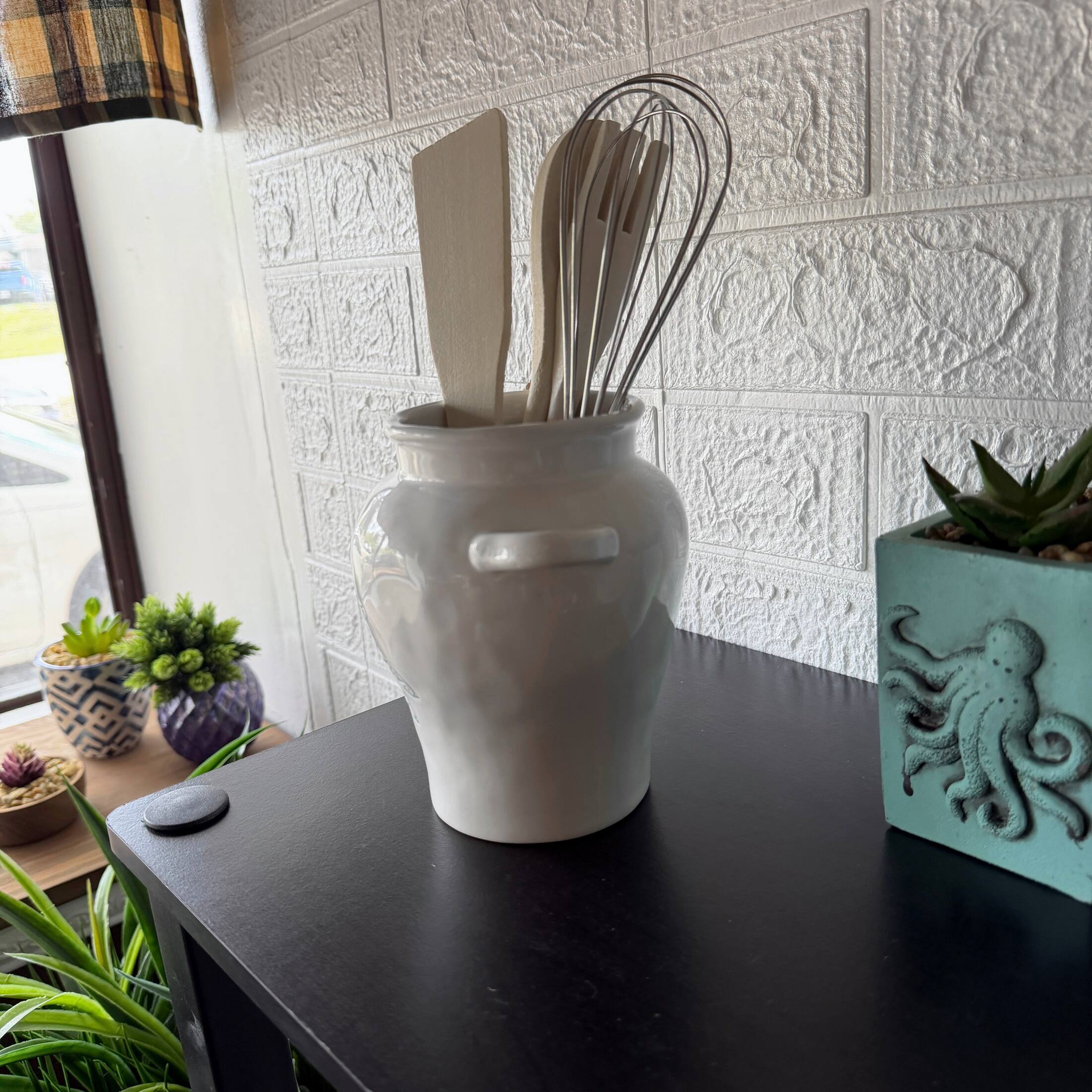 Alt View 5. Fancy That - Sea Turtle Ceramic Kitchen Utensil Holder White Glossy 10.5 Inch Tall - White.