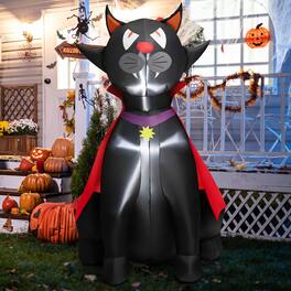 Gymax - 4.7FT Halloween Red Cloak Vampire cat Inflatables Outdoor Decor w/ LED Lights - Black,Red