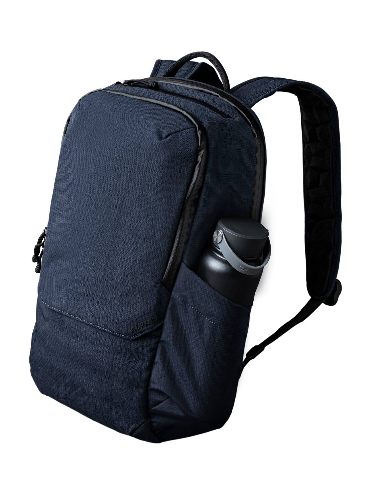 Front. ALPAKA - Elements Backpack Pro Laptop Backpack Fits 16'' Laptop with Dual Bottle Pockets, Travel Backpack for Men - Blue Axoflux 400D Ripstop Nylon.