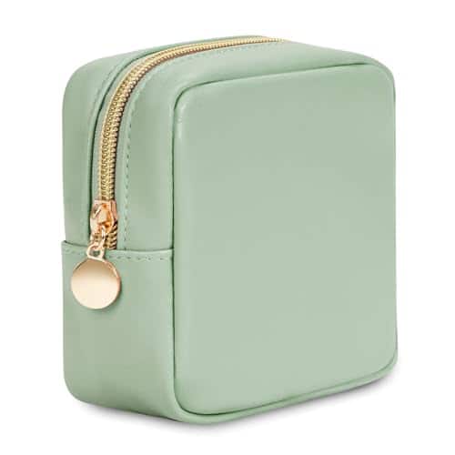 DORLUKFU - Small Makeup Bag for Purse Mini Make up Pouch Cute Cosmetic Pouch for Women with Slip-in Pockets Eco Vegan Leather - Green