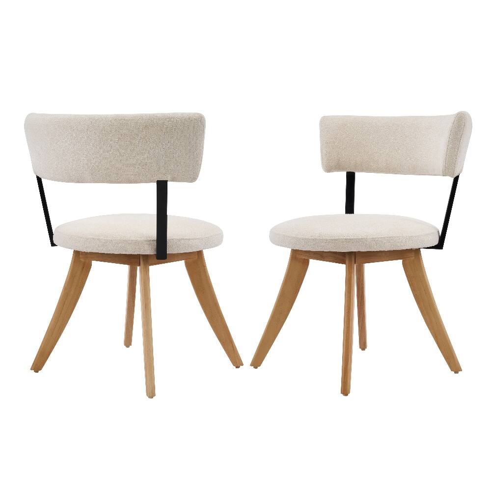 Left. Loheer - Loheer Upholstered Dining Chairs Set of 2 White Fabric Curved Back Rubber Wood Base - White.