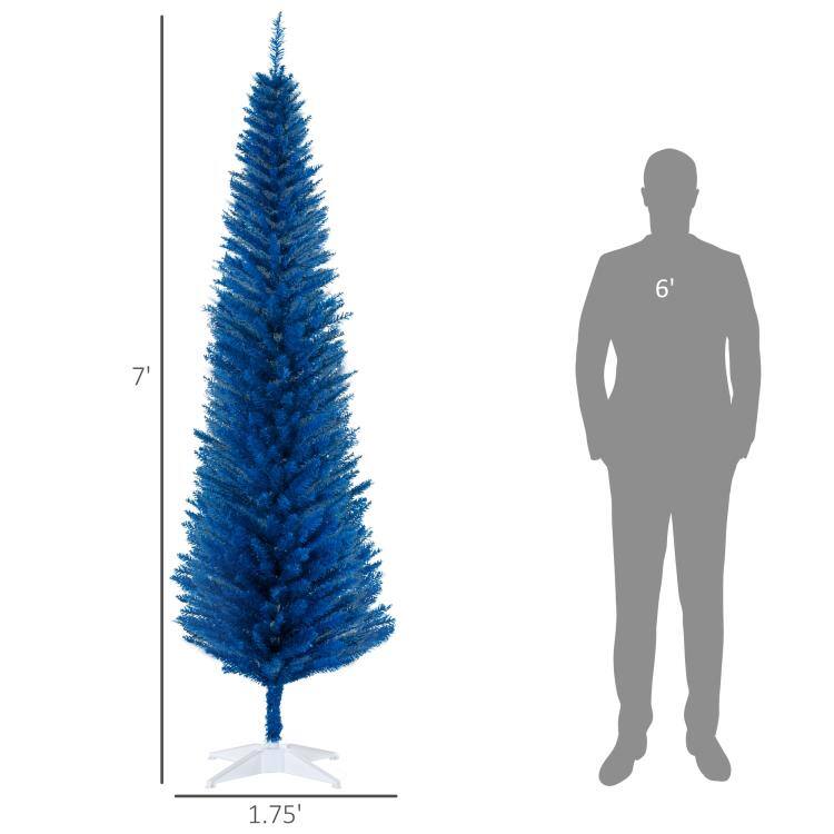 Alt View 3. PULUZ - 7FT Decorated Christmas Tree, Pencil Christmas Tree with 499 Realistic Branch Tips and Plastic Stand - Blue.