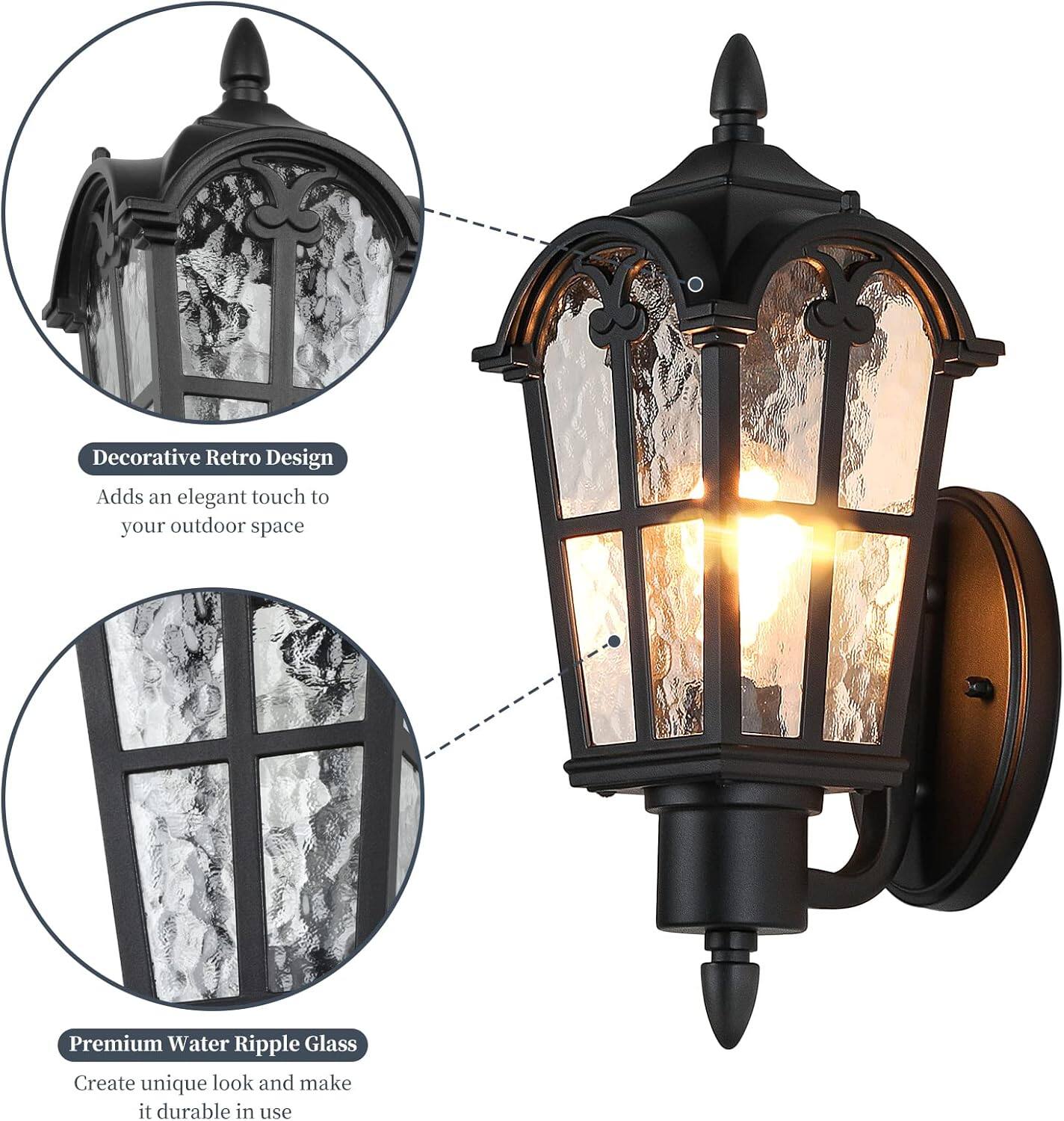 Decorative Retro Design  
Adds an elegant touch to your outdoor space  

Premium Water Ripple Glass  
Create unique look and make it durable in use