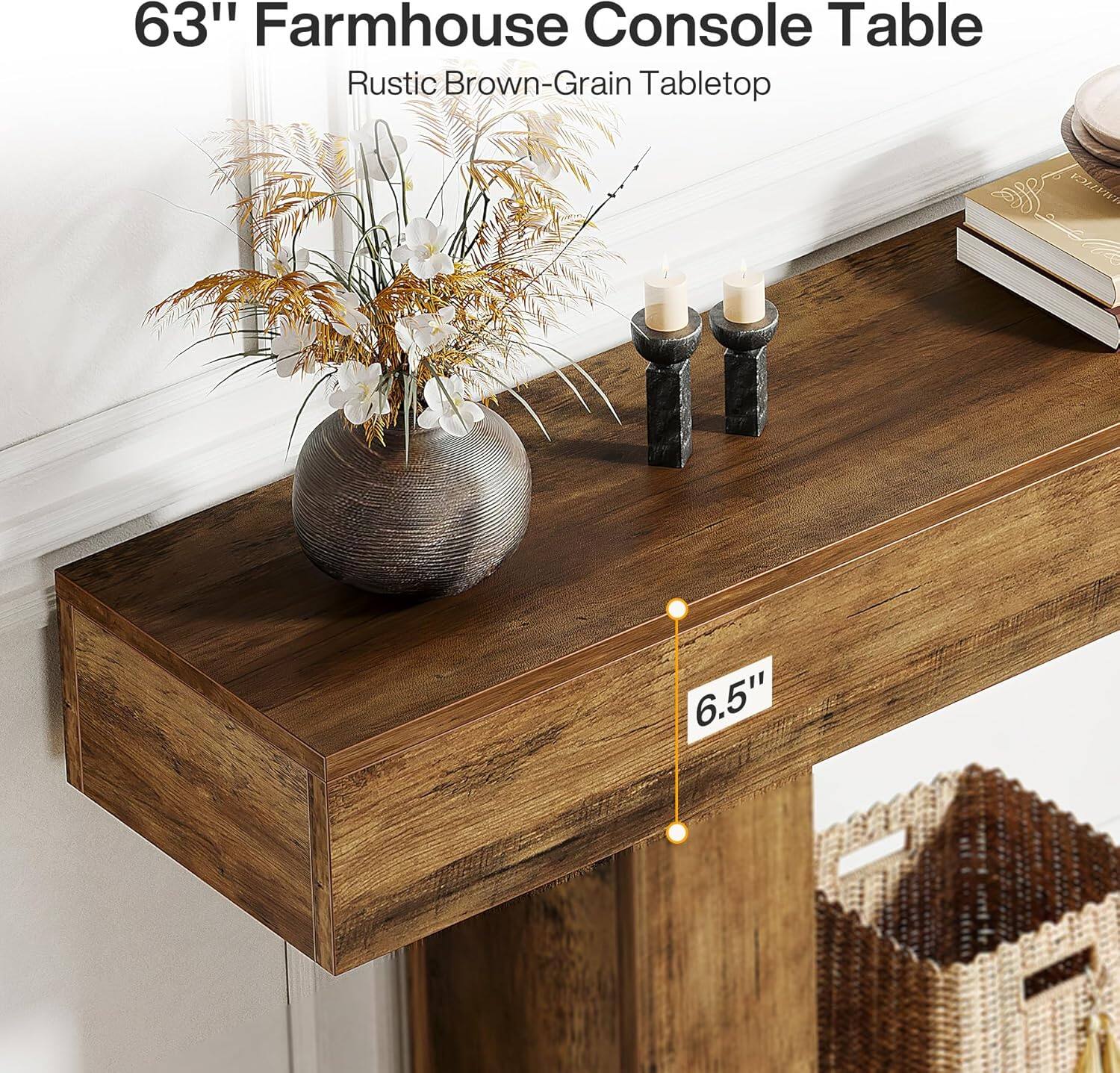 TinyHomie 63in Console Table Farmhouse 2 Tier Entryway Table with U ...