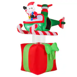 Gymax - 6 FT Christmas Inflatables Santa Claus w/ Helicopter on Gift Box - Multi-Color