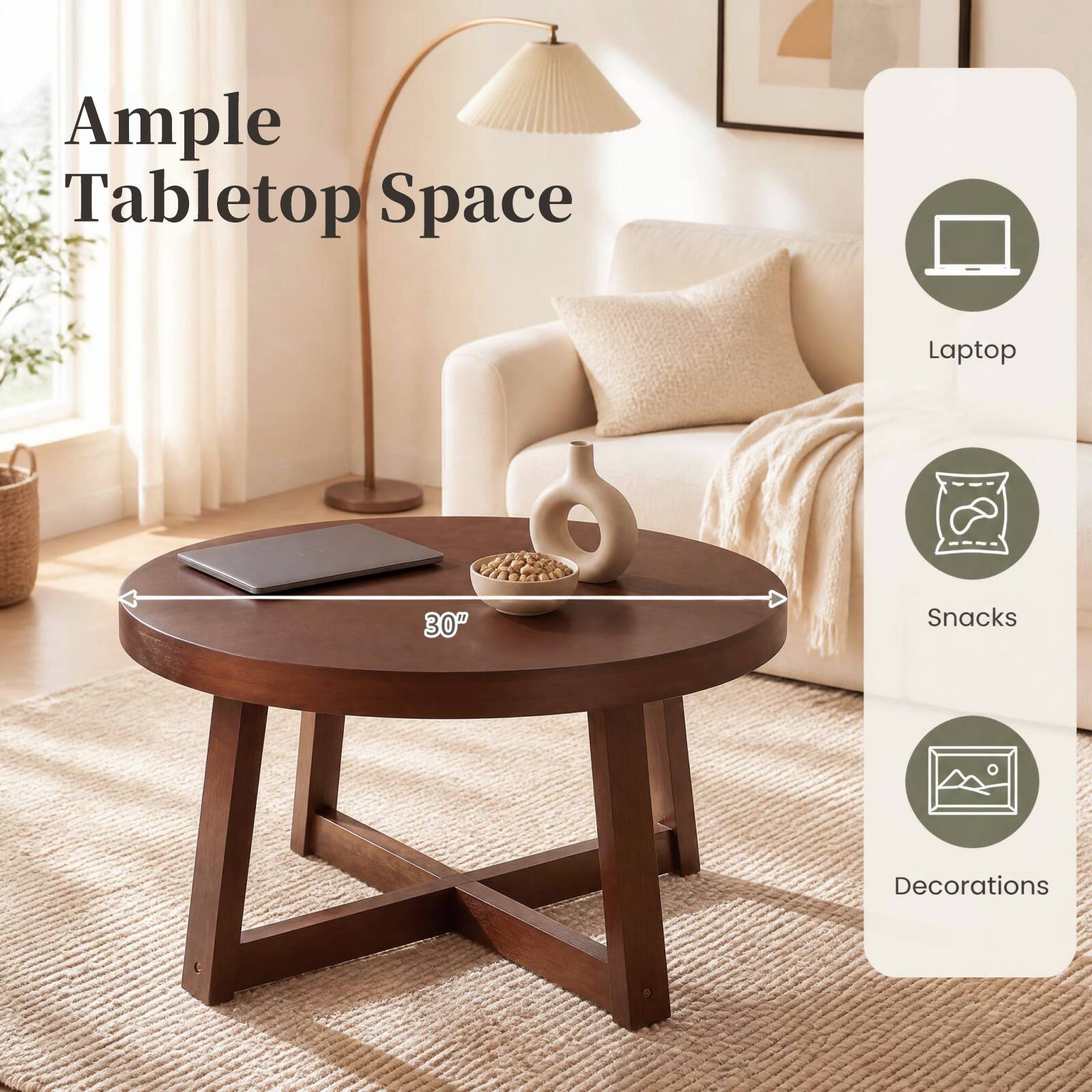Ample Tabletop Space

Laptop
30"
Snacks
Decorations