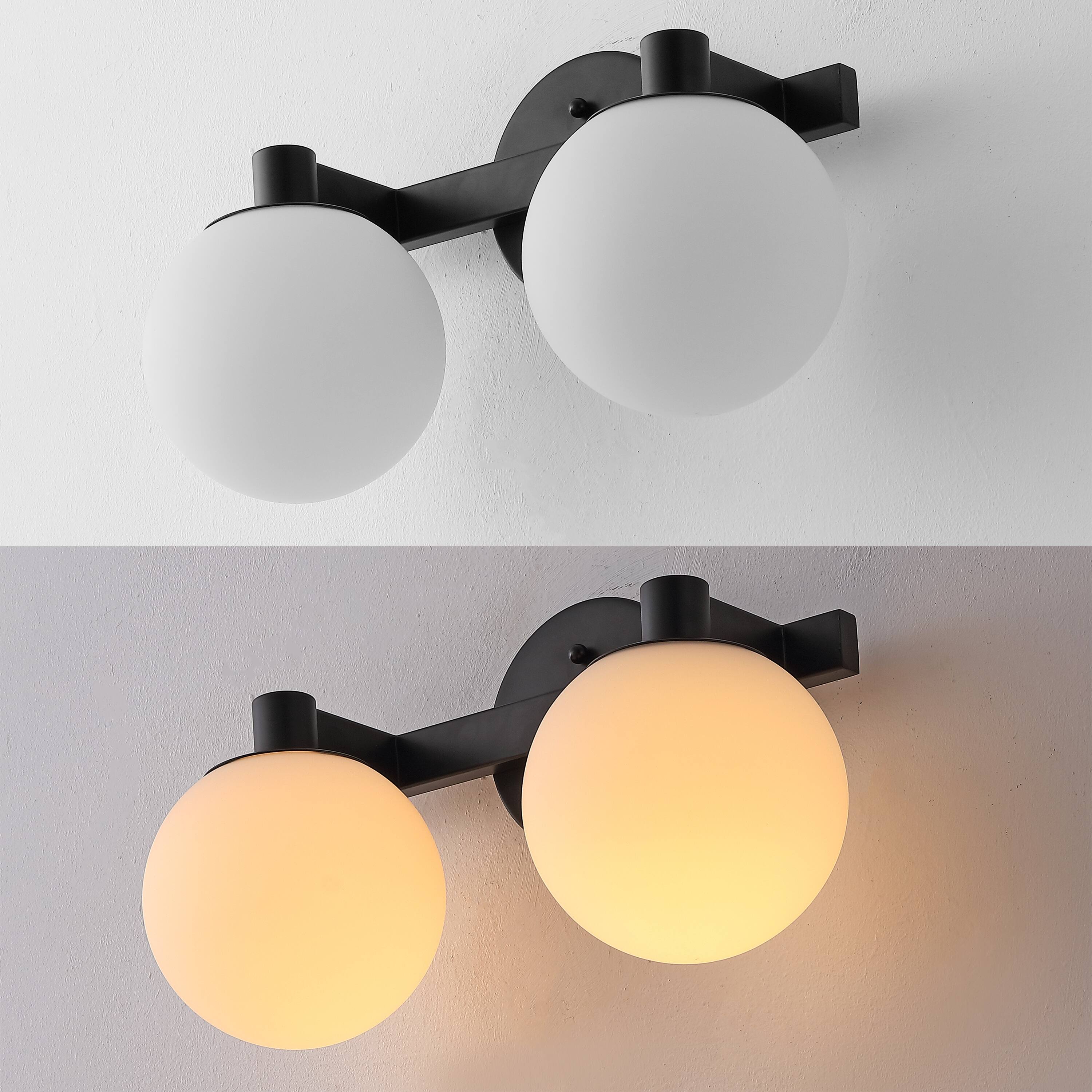 Alt View 4. Jonathan Y - Modernist Globe 15.25" 2-Light Metal/Frosted Glass Modern Contemporary LED Vanity, Black - Black/White.