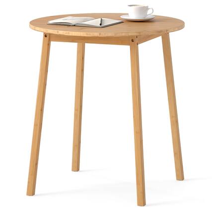 Front. Gymax - Gymax 27.5'' Round Bamboo Dining Table for 2-4 Person for Small Space Dining Room - Yellow.