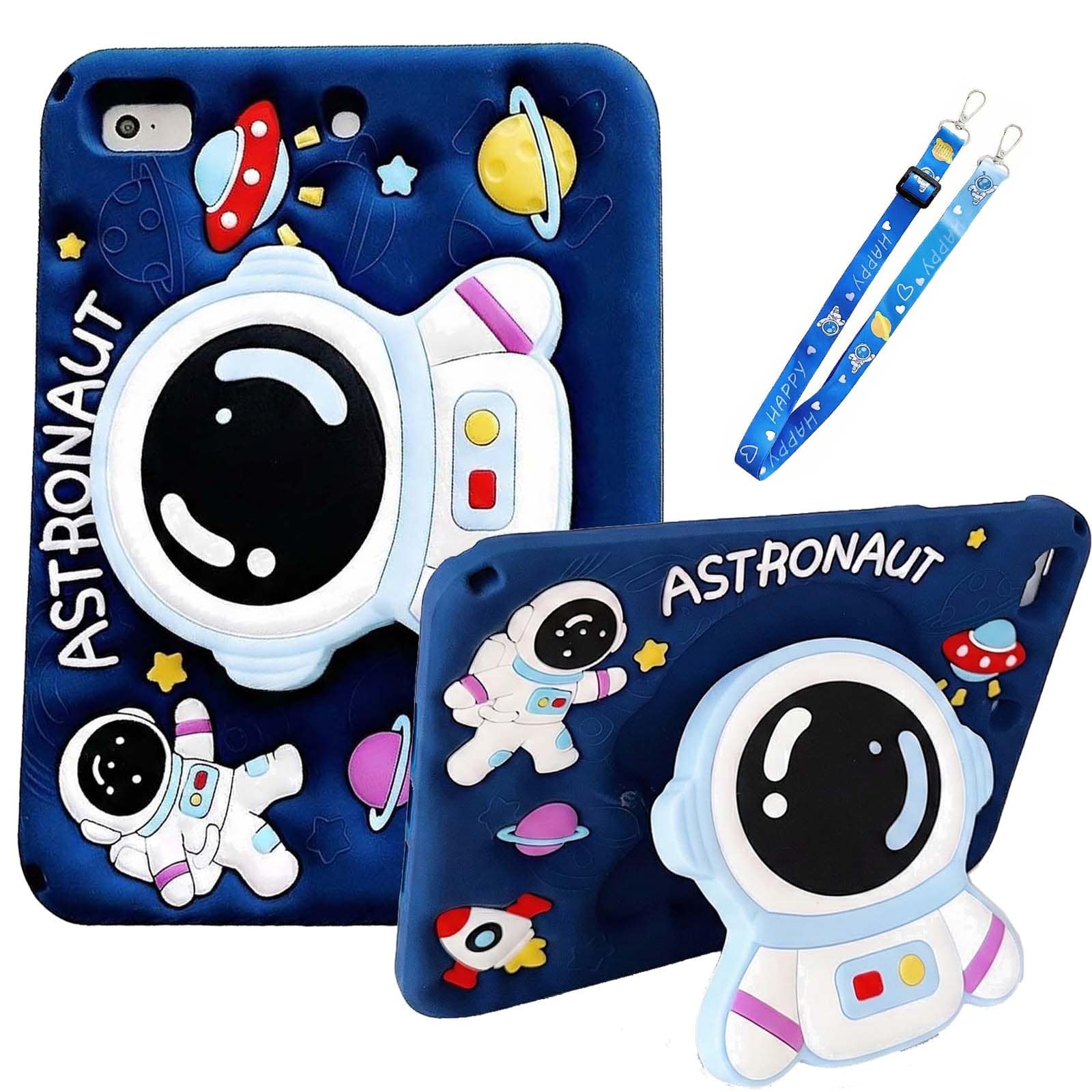 Dteck - Kids Case for iPad A16 11th Generation 2025/iPad 10th Gen 10.9" 2022, 3D Cartoon Silicone Case with Shoulder Strap - Blue