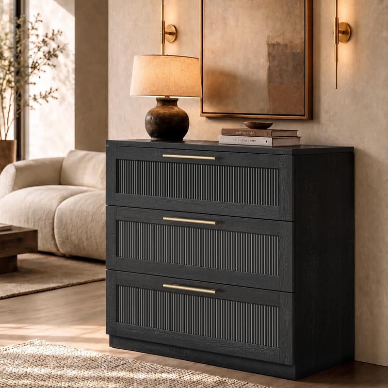 ModernMate - Modern Modular 3-Drawer Dresser With Waveform Fluted Panel - Black price history on PriceWatchPro