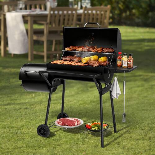 Alt View 9. Winado - 44in Barrel Charcoal Grill with Offset Smoker, Warming Rack, Movable Wheels for Outdoor Camping Backyard Patio Parties - Black.