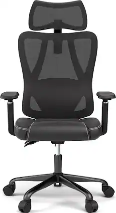 Front. ACGAM - CG-5455M Ergonomic Office Chair, High Back Mesh Desk Chair with Adjustable Lumbar Support, Headrest, Armrests & Recline - Black.