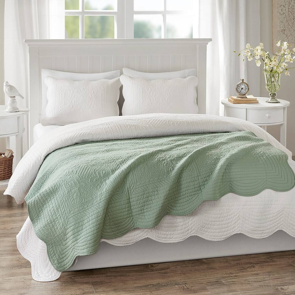 Alt View 2. Gracie Mills - Gracie Mills Salvatore Oversized Stitched Scalloped Edges Throw Blanket - Seafoam.