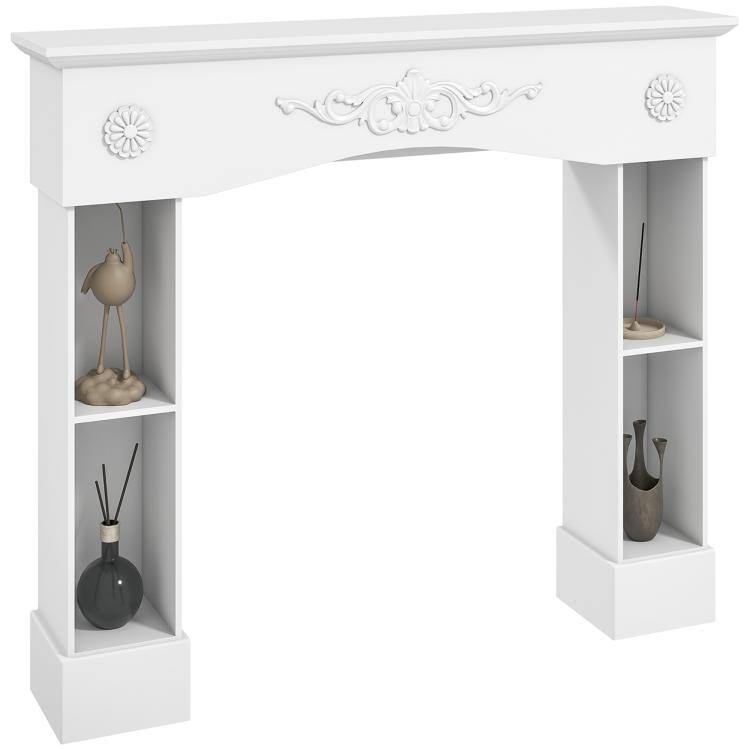 Front. PULUZ - Baroque Fireplace Mantel, Freestanding Fireplace Surround with Leg for Electric Fireplaces - White.