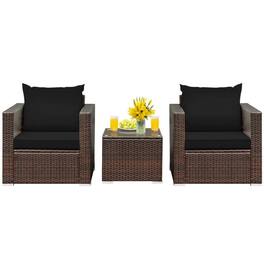 Pefilos - 3 Pcs Patio Conversation PE Rattan Furniture Set, Patio Outdoor Furniture Conversation Sets with Coffee Table - Black