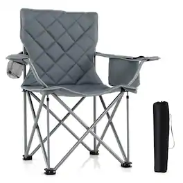 Gymax - Oversized Camping Chairs Heavy Duty Outdoor Folding Chair w/Cooler Pouch - Gray