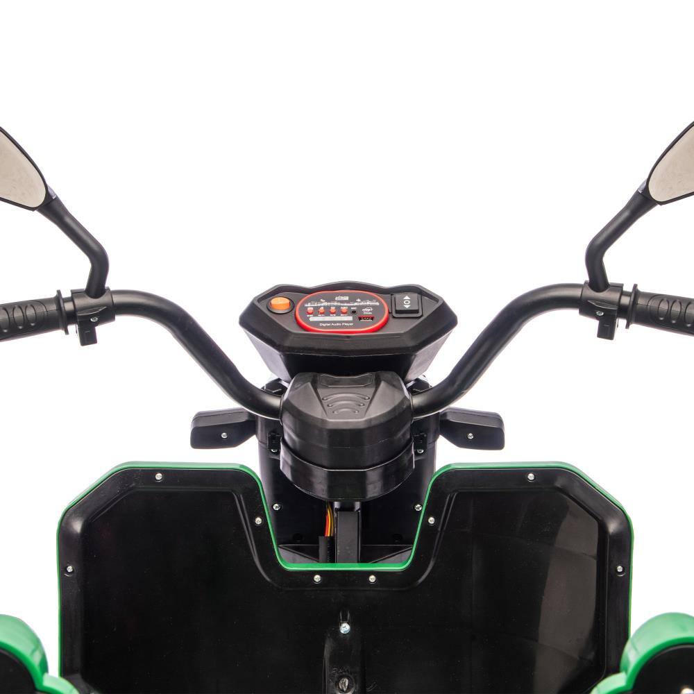 Alt View 2. BreeBe - 12V Kids Electric 3-Wheel Cargo Truck, 2WD, Anti-Slip Wheels, LED Lights, Music, Large Storage & Wide Seat, Ages 3-6 - Green.