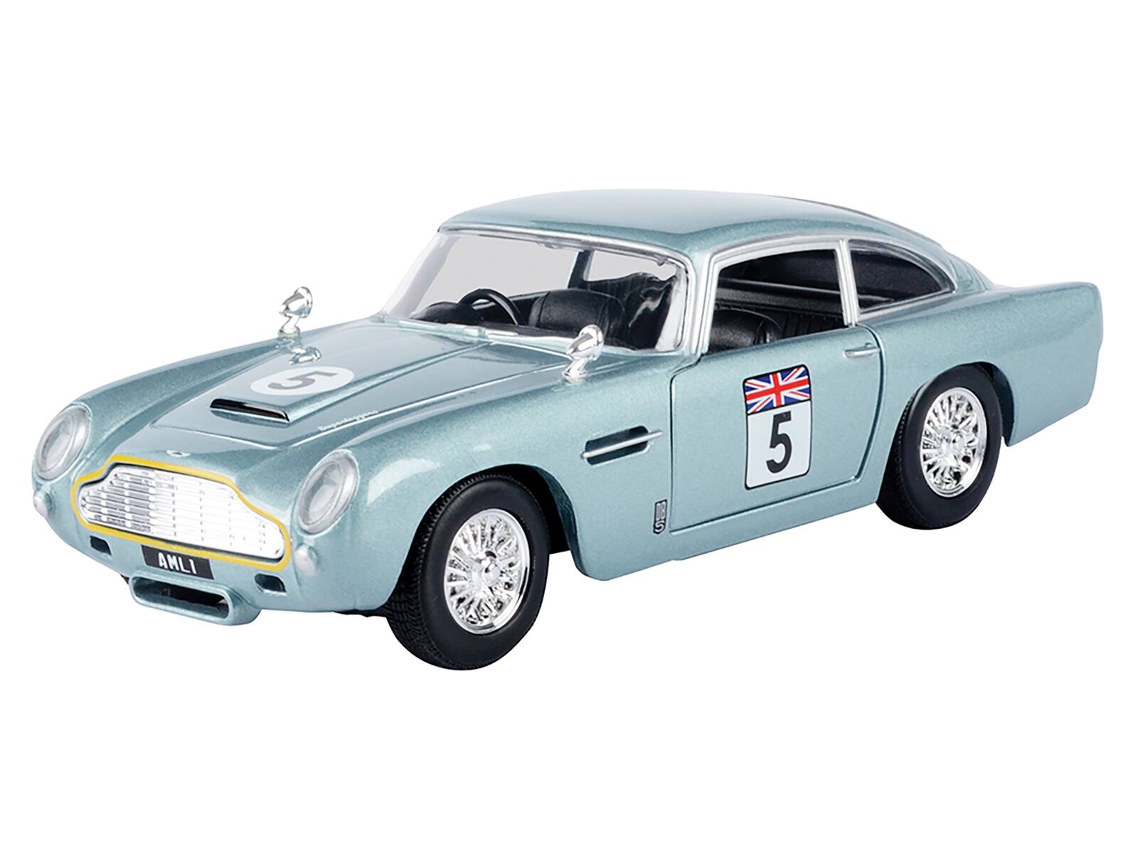 Angle. Motormax - Aston Martin DB5 RHD (Right Hand Drive) #5 Light Blue Metallic "GT Racing" Series 1/24 Diecast Model Car by Motormax - Light Blue Metallic.