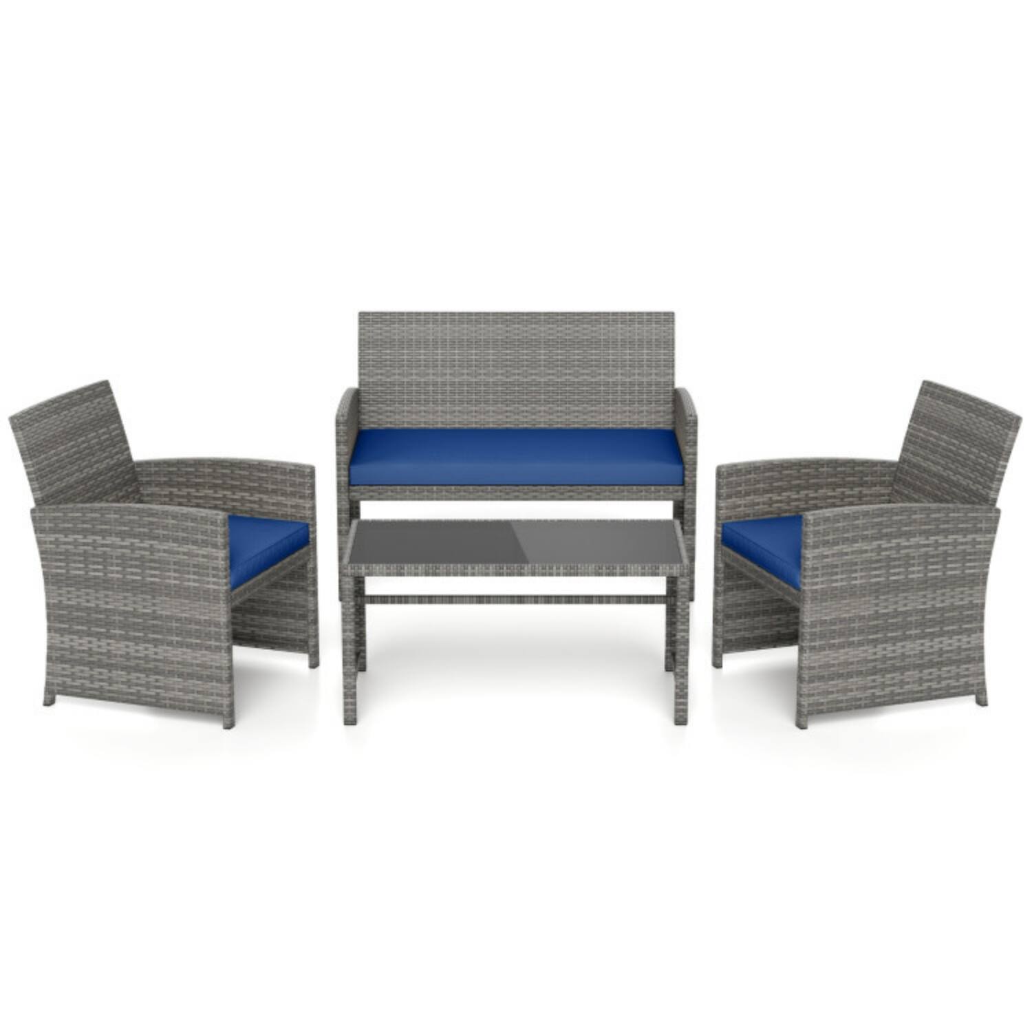 Alt View 3. Mondawe - 25 x 22 x 31 IN Freestanding Patio Conversation Set with Loveseat, 2 Chairs & Table 4-Piece - Mix Gray+Navy.
