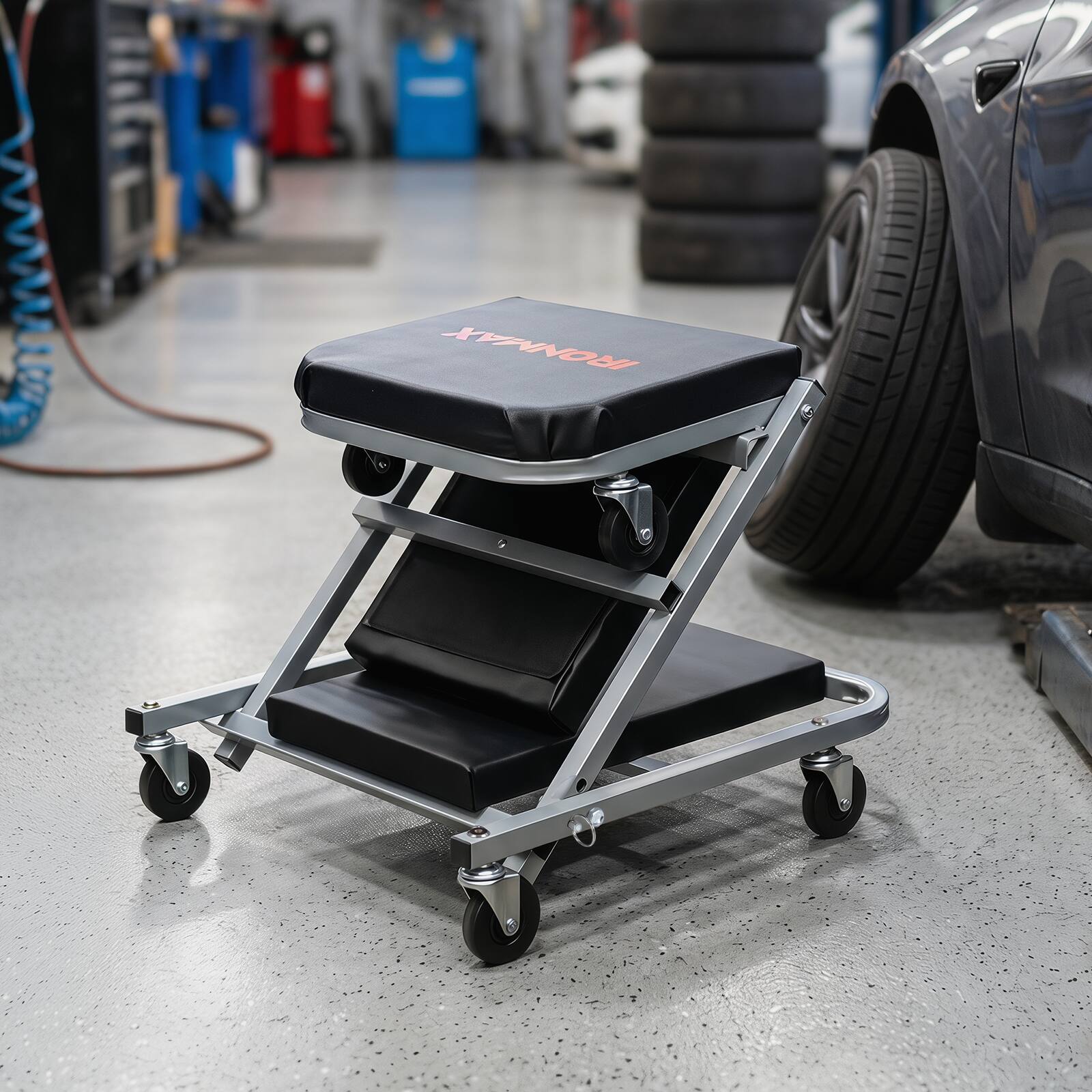 Alt View 4. Costway - Ironmax 40" 2-in-1 Mechanic Creeper & Z-Seat with 6 Swivel Casters, Locking Pin, Thick Pad - Black and Gray.