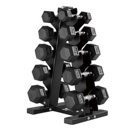 HolaHatha - 5, 8, 10, 12 & 15 lb Hexagonal Dumbbell Weight Set with Rack - Black