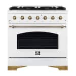 Forno Appliances - Antico 4.5 Cu. Ft. Freestanding Dual Fuel Convection Range with Antique Brass Accents - White