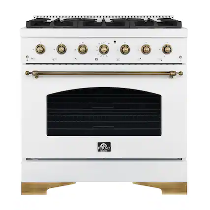 Forno Appliances - Antico 4.5 Cu. Ft. Freestanding Dual Fuel Convection Range with Antique Brass Accents - White