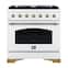 Forno Appliances - Antico 4.5 Cu. Ft. Freestanding Dual Fuel Convection Range with Antique Brass Accents - White
