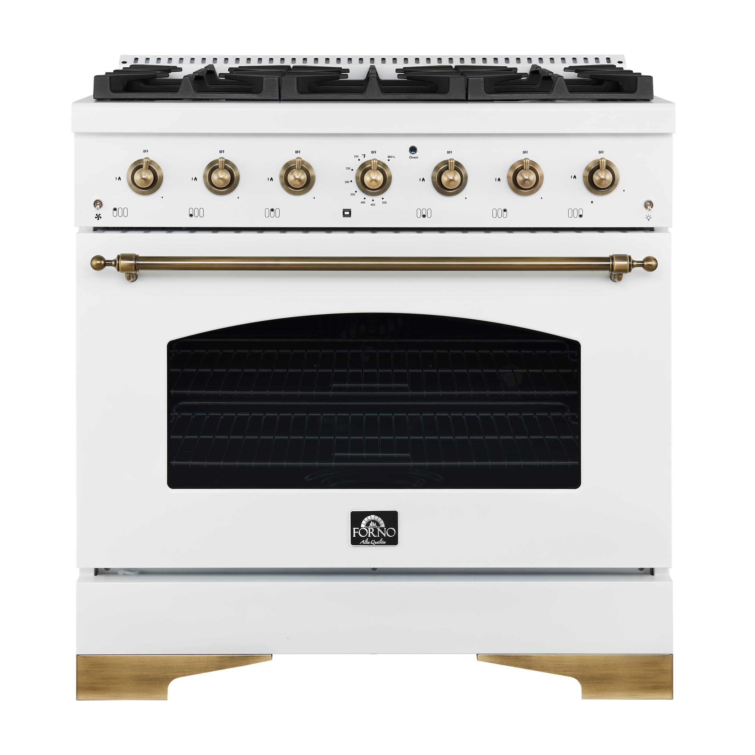 Forno Appliances - Antico 4.5 Cu. Ft. Freestanding Dual Fuel Convection Range with Antique Brass Accents - White