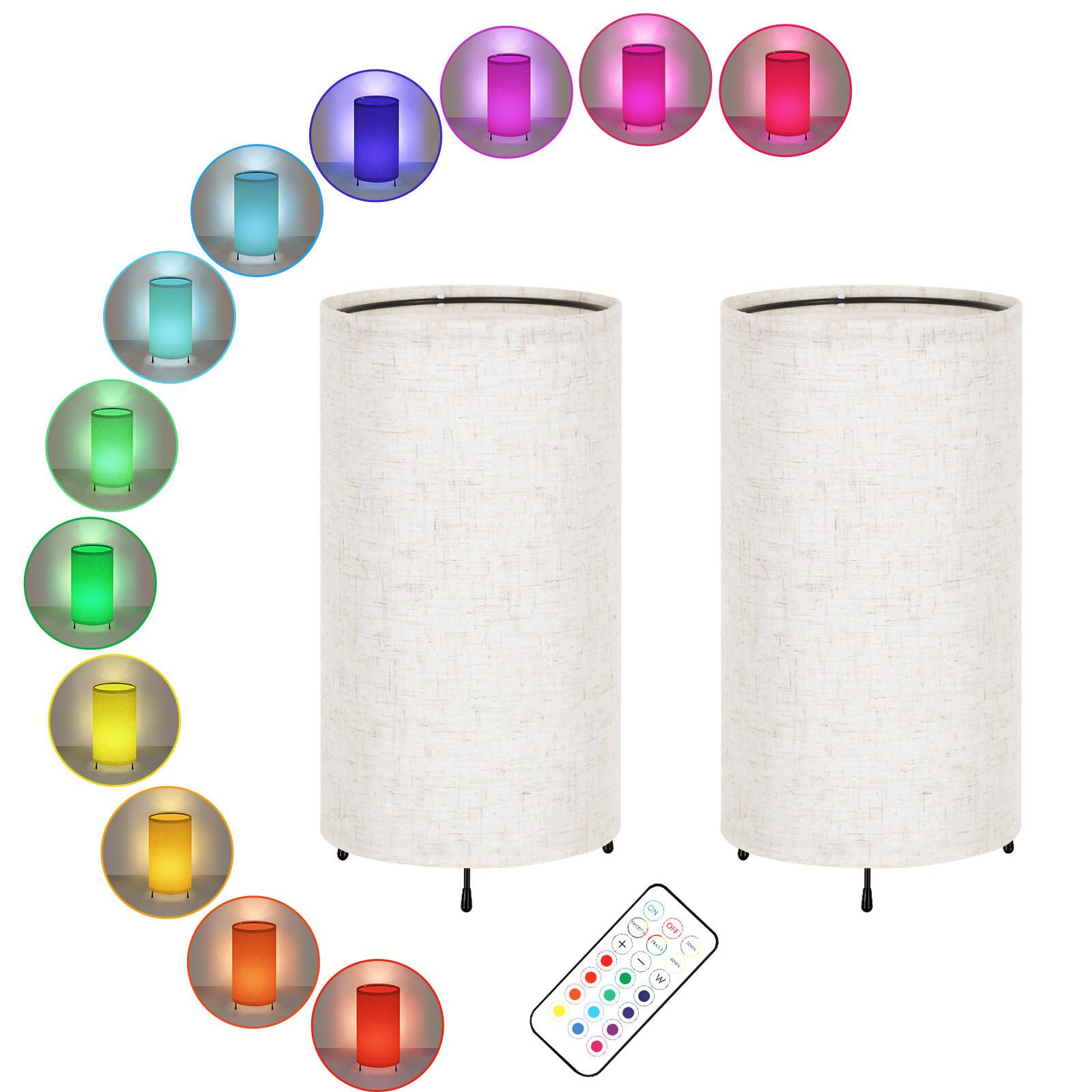 Angle. Oumilen - 2 Pack Linen Shade RGB Remote Control Bedside Table Lamp.