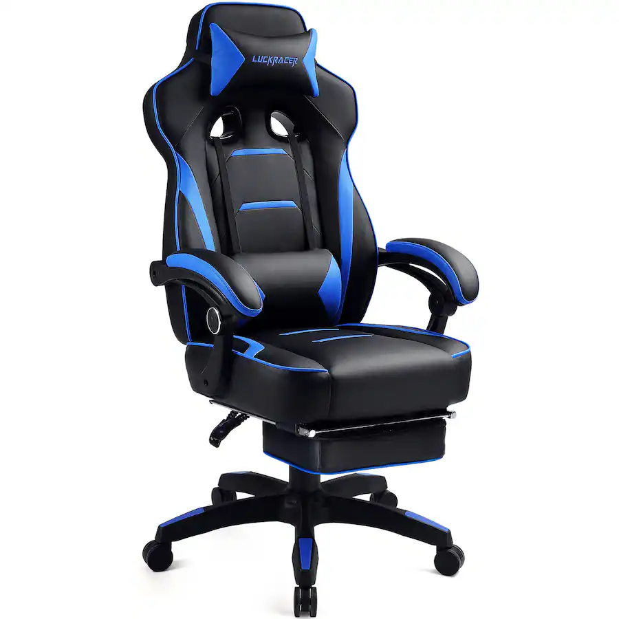 Blue Gaming Chair Racing GTPlayer F59 Racing Style Gaming Chair with Footrest Blue F59-BLUE ...